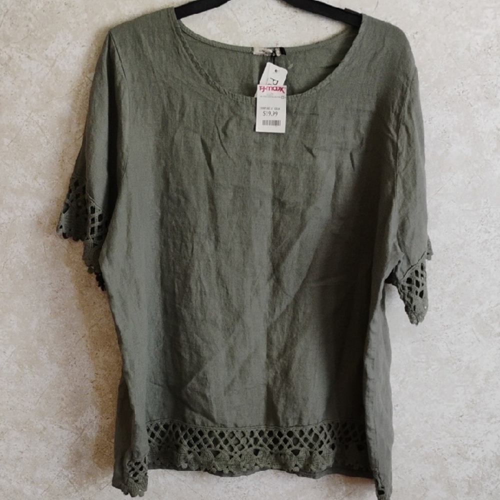 NWT Olive Green Lace Trim Women's Top